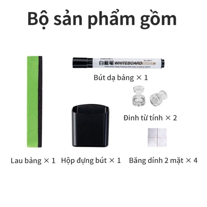 Bảng Từ Trắng Dán Tường Deli - Nhiều Kích Thước Cho Văn Phòng Gia Đình - Kèm Bút Dạ Lau Bảng Khay Đựng Đinh Nam Châm...