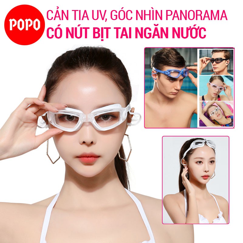 Kính bơi SPORTY thời trang hiện đại combo kính kèm bịt tai 1940, nón bơi trơn ngăn nước, bộ bịt tai kẹp mũi