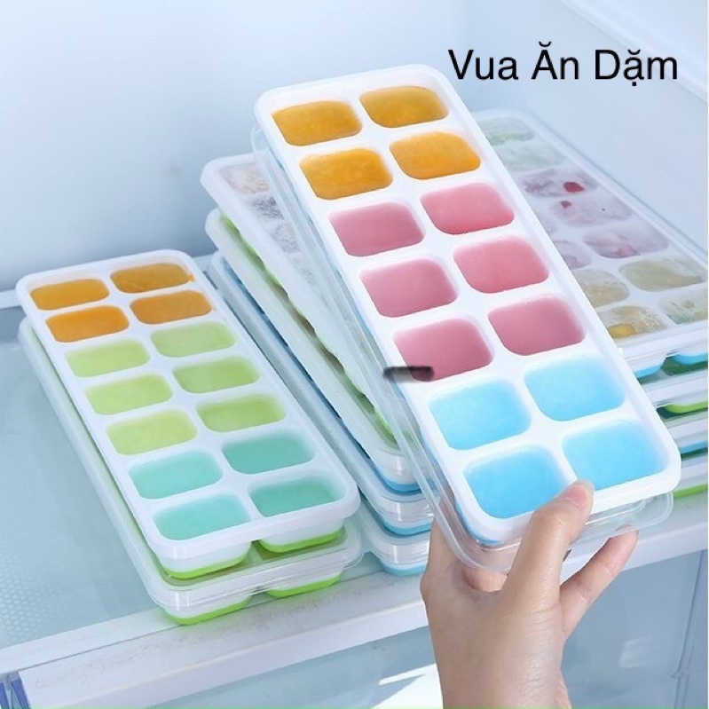 Khay Trữ Đông đồ ăn dặm Có Nắp Đậy, Đáy Silicon Mềm / Khay làm Đá, Thạch, Kem