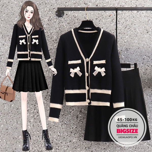 CHANEL Mới Set Áo Len Dài Tay + Chân Váy Dài Thời Trang Nữ