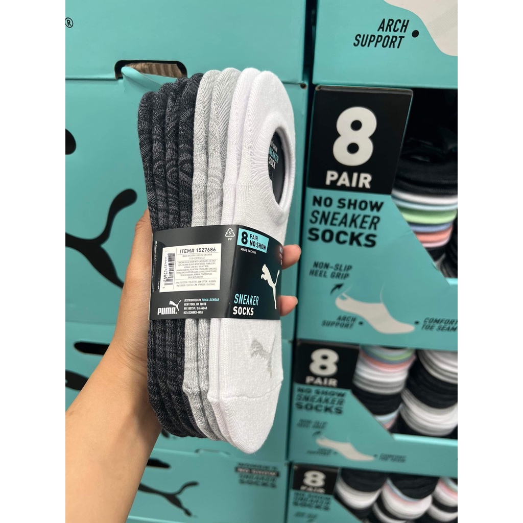 Set 8 đôi tất vớ nữ cổ thấp Puma có phom dáng đẹp ôm chân chất mềm mịn mỏng vừa phải - EDS Hàng Mỹ