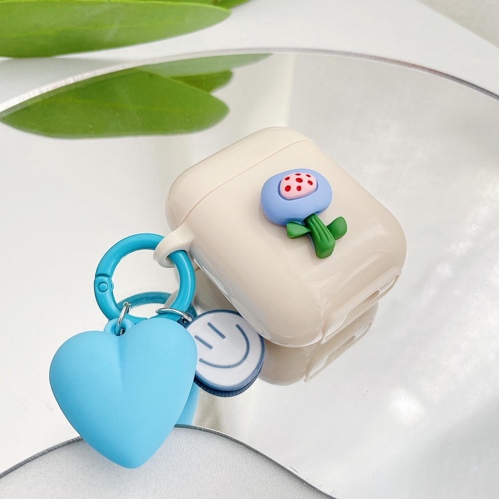 Blue love Heart AirPods 1/2 Pro Case with Cain Shockproof Headset Protector Soft Cover