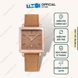  Đồng Hồ Nữ Dây Da Panmila Mặt Vuông Kim Rốn Siêu Đẹp Cá Tính Đồng Hồ Thảo PM34 Halei 0563 