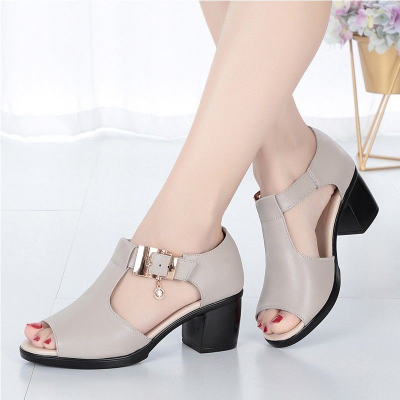 Giày Sandal Cao Gót Hở Mũi Thời Trang Cho Phụ Nữ Trung Niên