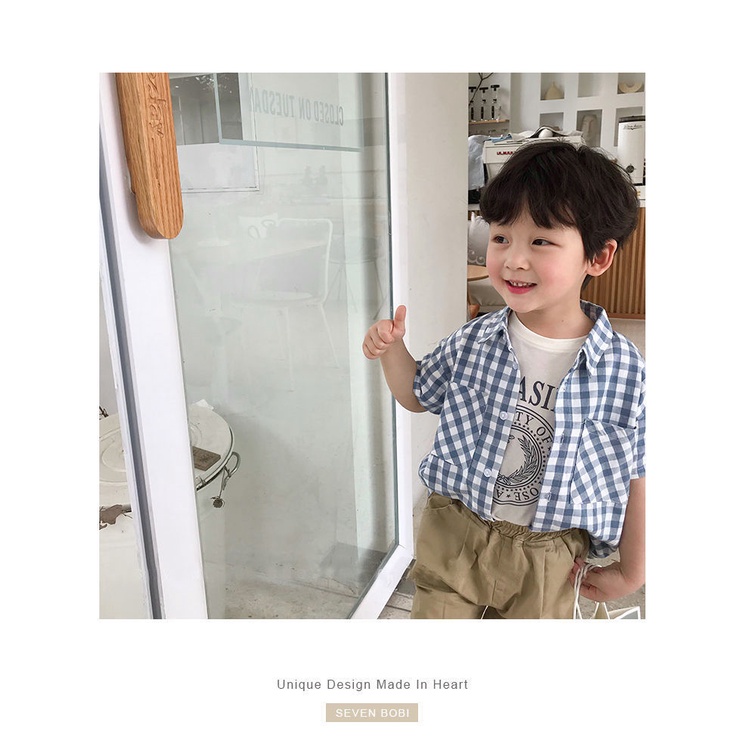 [Babycat] Áo Sơ Mi Tay Ngắn Dáng Rộng Họa Tiết Sọc Caro Phong Cách Nhật Bản Hàn Quốc Thời Trang Mùa Hè Dành Cho Bé Trai