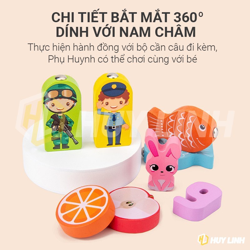 [Free Ship] Bộ Đồ Chơi Câu Cá và Ghép Số Học Đếm 87 Chi Tiết Bằng Gỗ Thông Cho Bé thoải mái Học Và Chơi
