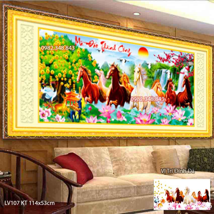 Tranh đính đá mã đáo thành công KT:114x53cm. Tranh gắn đá chưa gắn.