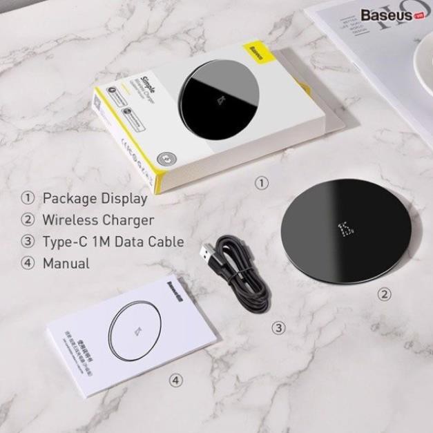 Đế sạc nhanh không dây 15W Baseus Simple Wireless Charger cho iPhone/Samsung/Xiaomi/ Huawei