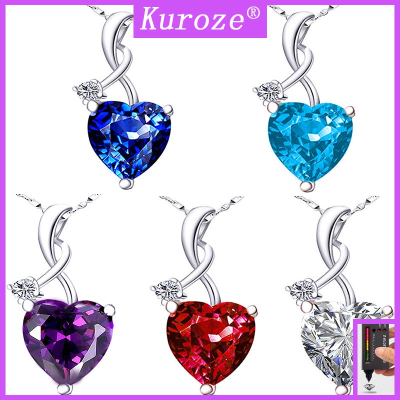 Vòng cổ Bạc S925 Mặt Trái Tim Đính Đá Topaz Xanh Dương Hàng Mới Dành Cho Bạn Nữ