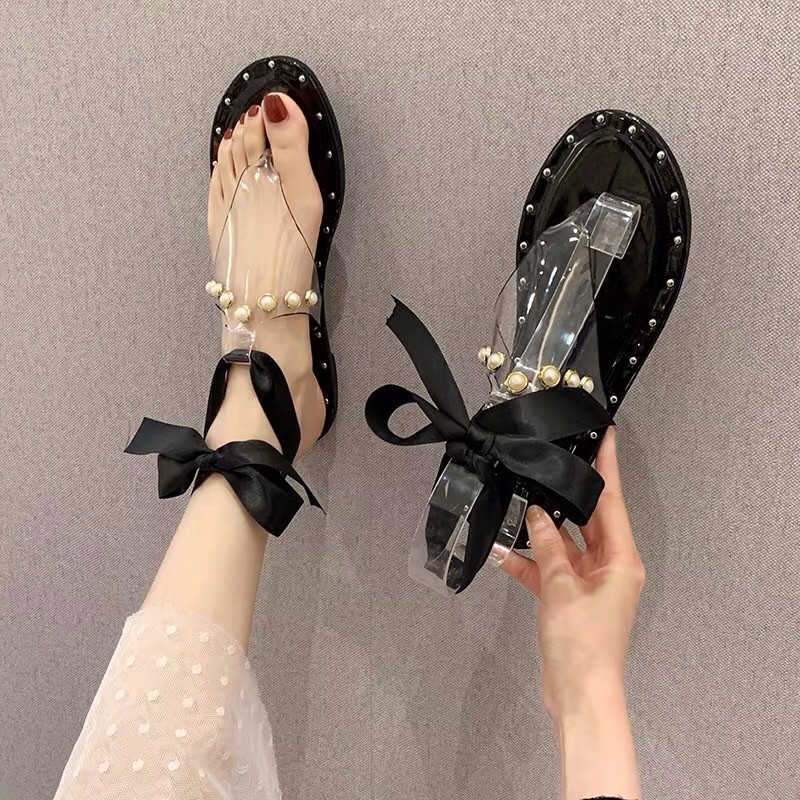 [CÓ SẴN] Xăng đan nhựa xỏ ngón dây nơ hàng Quảng Châu