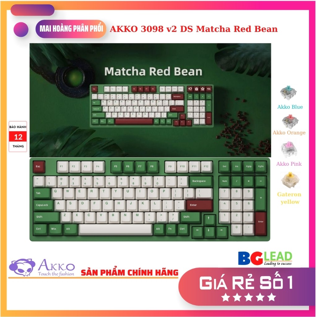 Bàn phím cơ AKKO 3098 DS Matcha Red Bean (Akko switch v2)