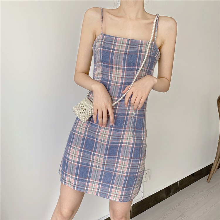 FLASH⚡SALE 15h-18h Đầm Hai Dây Kẻ Ô Caro Ulzzang Ngọt Ngào Xinh Xắn Vải Thun Mềm Êm Thoáng Mát - MSP D05H