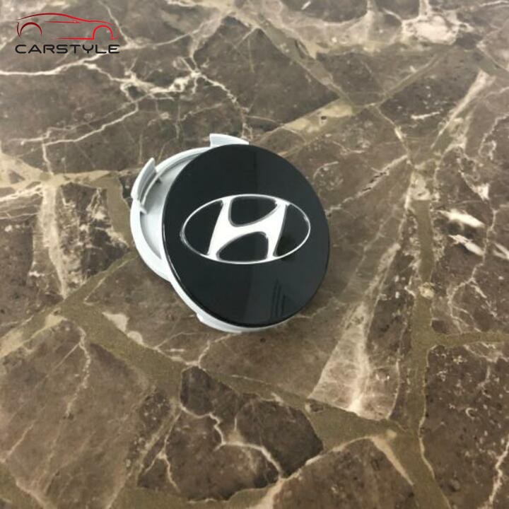 Logo chụp mâm bánh xe ô tô Hyundai HY-60 Kích thước 60mm: Màu Đen và Bạc （1 Chiếc)