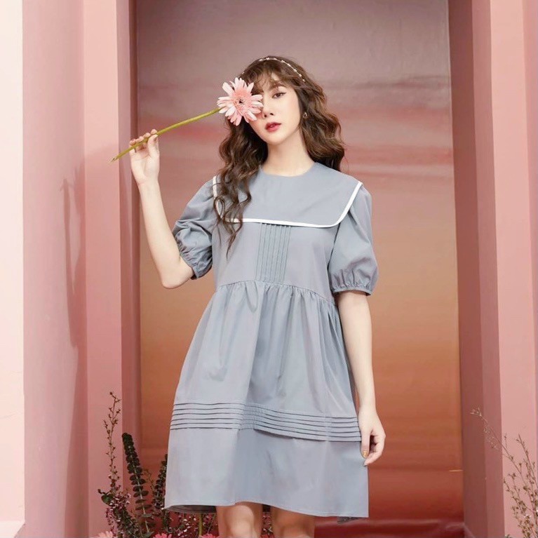 Đầm váy freesize babydoll cổ bèo viền 3 màu
