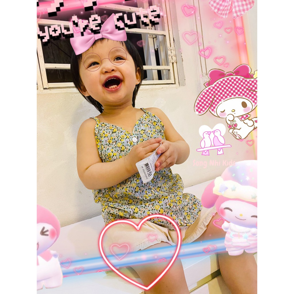 Bộ Áo Hai Dây Hoạ Tiết Hoa Kết Hợp Với Quần Bèo Dễ Thương Cho Bé Gái Từ 8kg - 20kg