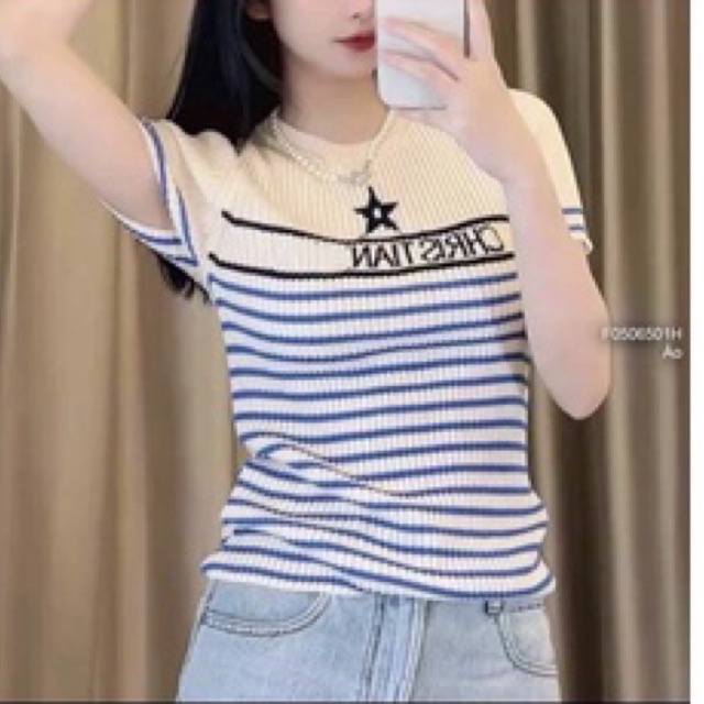 Áo len in chữ phối kẻ sọc màu TT0506