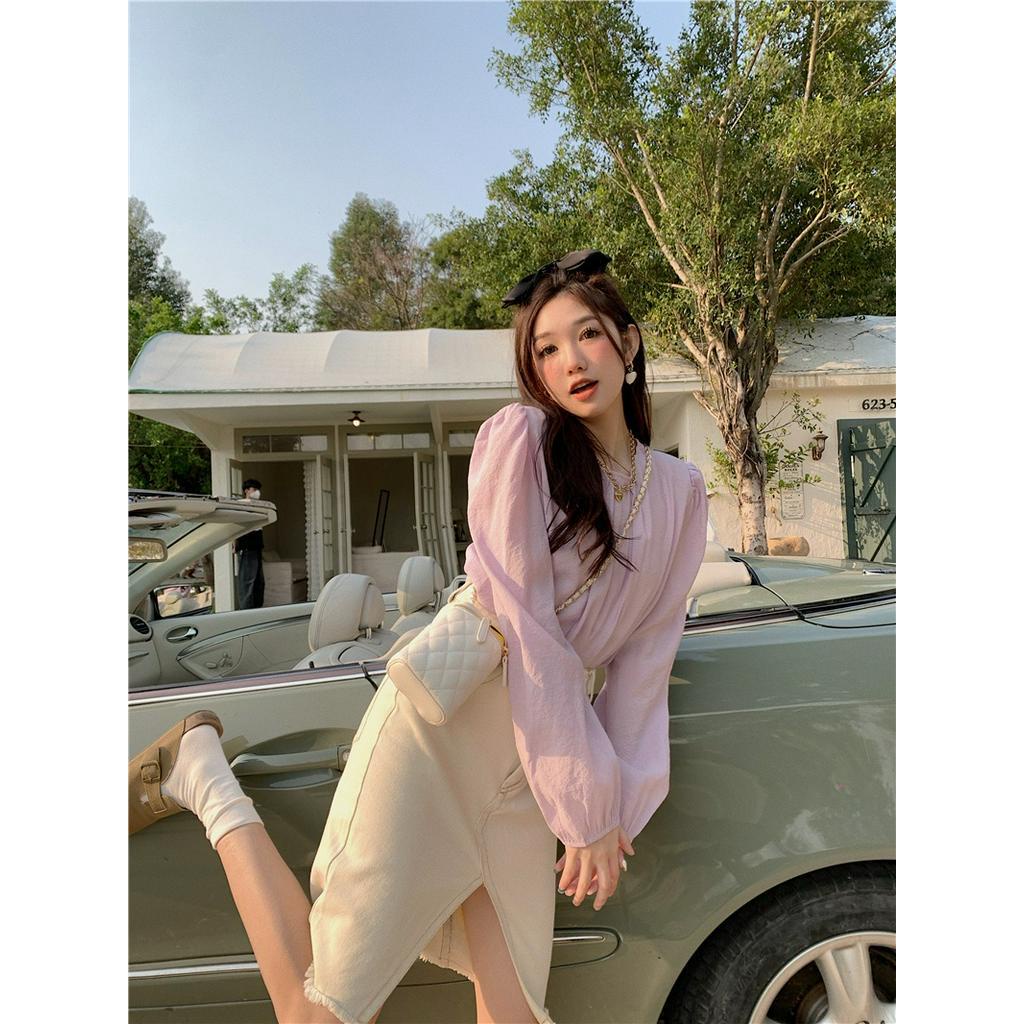 Áo Thun Cổ Tròn Dài Tay Có Đệm Vai Phong Cách Mới Mùa Xuân 61292