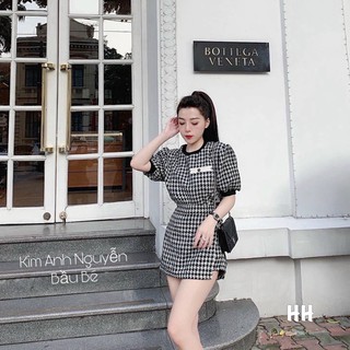 SET KẺ CN ÁO CỘC TAY MIX CHÂN VÁY DÁNG A