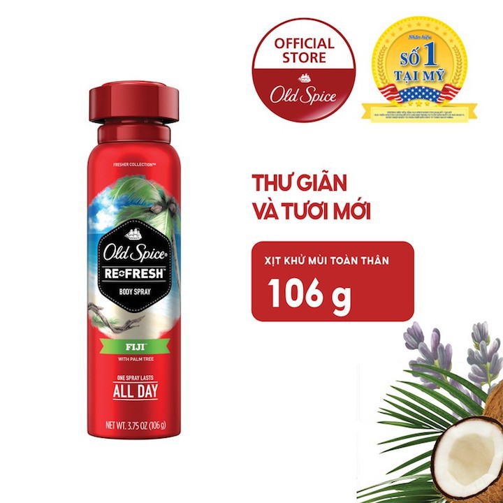 Xịt thơm khử mùi nam Old Spice Refresh Body Spray Fiji 106g (Mỹ)