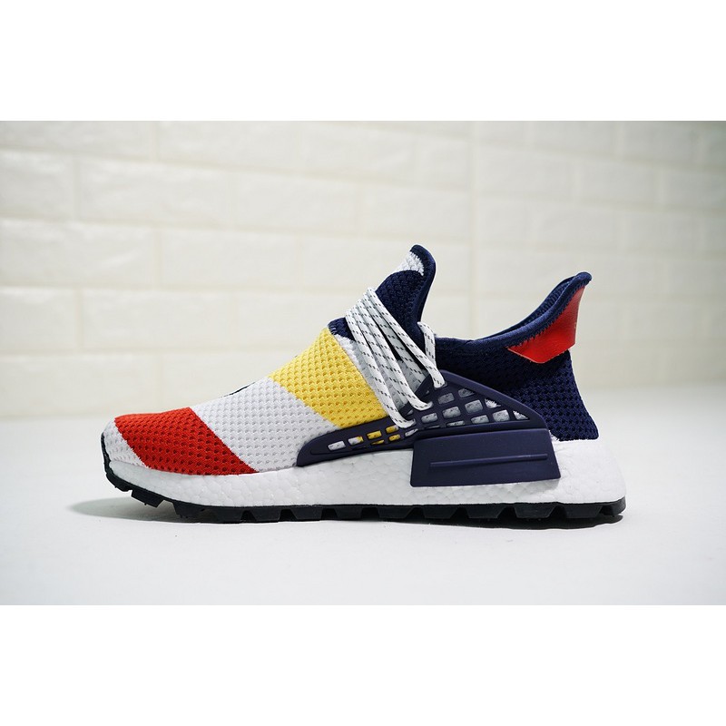 【With shoe box】Giày PHARRELL WILLIAMS X ADIDAS NMD HUMAN RACE DARK BLUE YELLOW WHITE RED uy tín