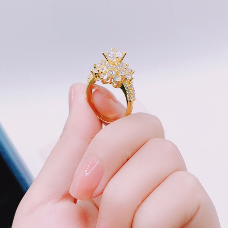Nhẫn đồng non hoa đá hột cao sang chảnh cam kết không đen Kami