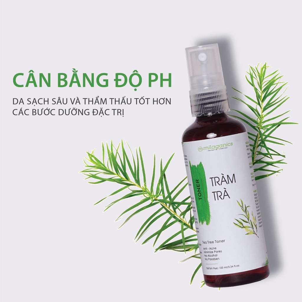 Toner nước hoa hồng ngừa mụn, dịu viêm tinh dầu tràm trà teatree dành cho da dầu mụn MILAGANICS 250ml (chai) | BigBuy360 - bigbuy360.vn