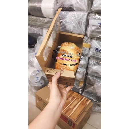 Set 50 hộp giấy kraft cửa sổ đựng bánh mì hoa cúc - chọn mẫu ngẫu nhiên