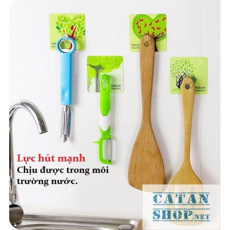 Combo 2 móc dán tường 3D họa tiết siêu dính chịu lực hình vuông