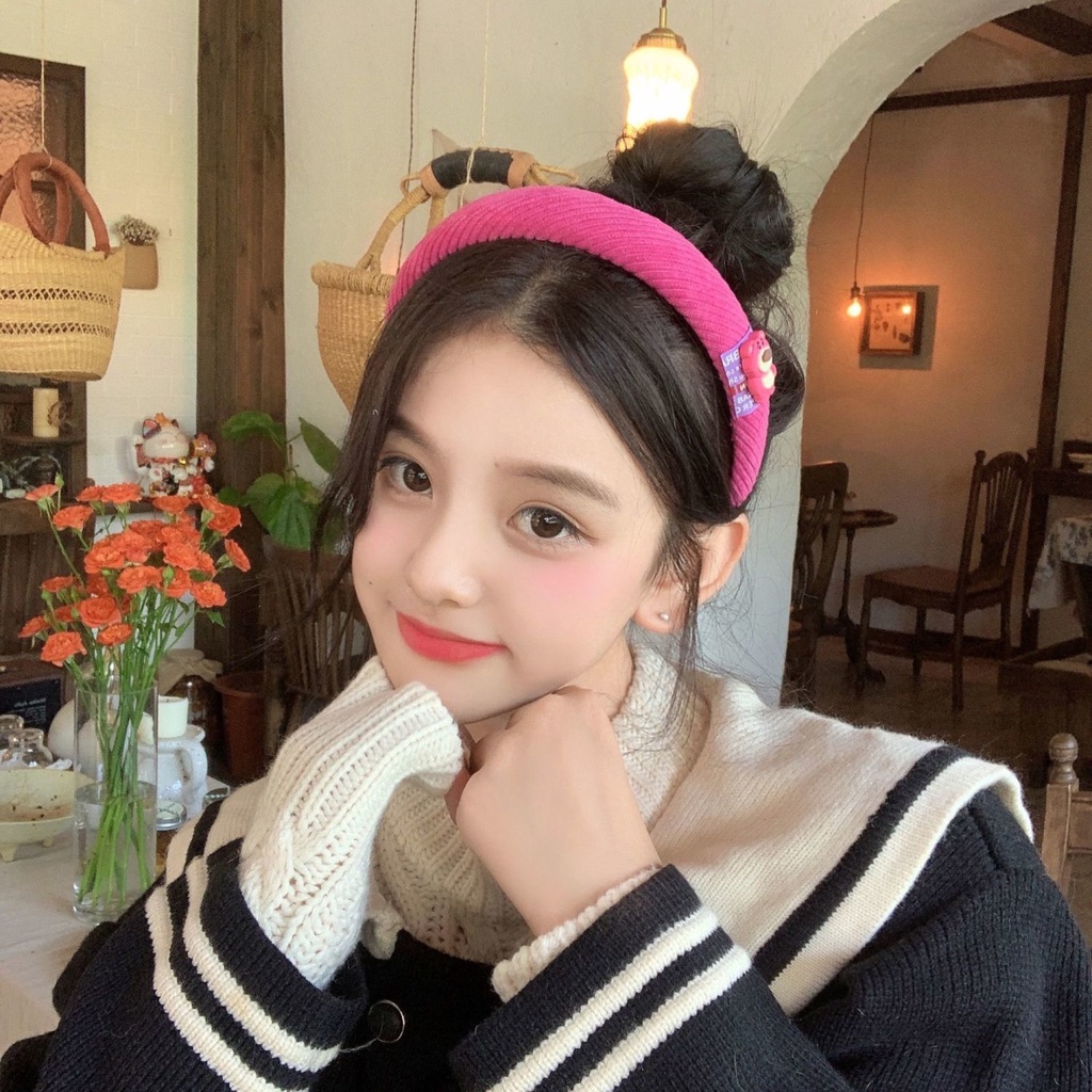 Băng Đô Cài Tóc Bản Rộng Đính Hình Gấu/ Dâu Tây Dễ Thương Phong Cách Nhật Hàn Cho Bé Gái