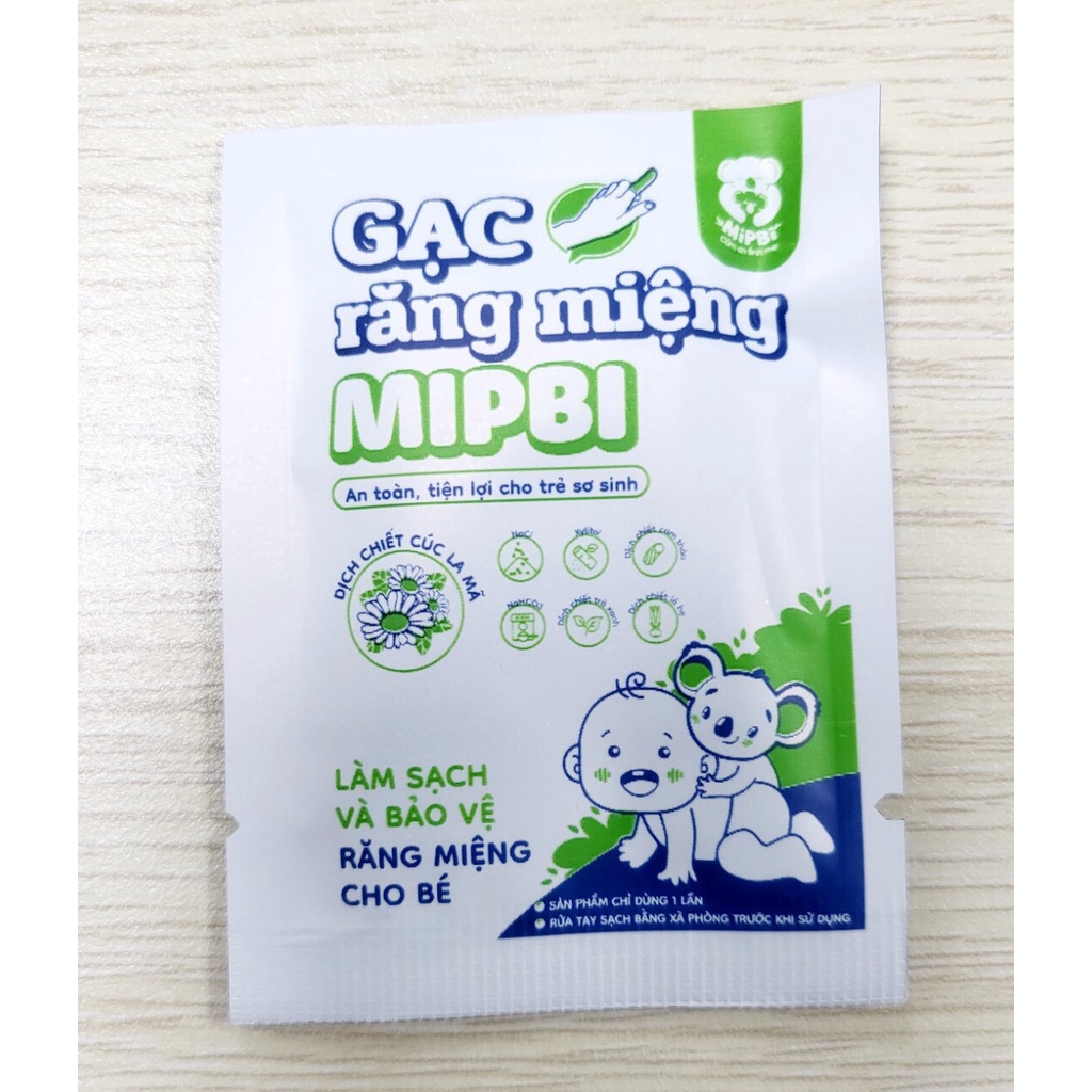 Gạc rơ lưỡi vệ sinh răng miệng cho bé Mipbi thành phần lá hẹ hỗ trợ bé mọc răng tốt hộp 30 gói