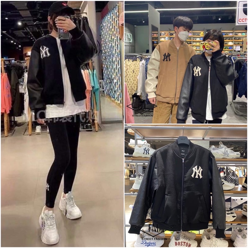 Áo Bomber Nỉ Tay Phối Da Unisex NY (Ảnh Thật, Hàng Chuẩn Đẹp) Áo Khoác Bomber Nam Nữ