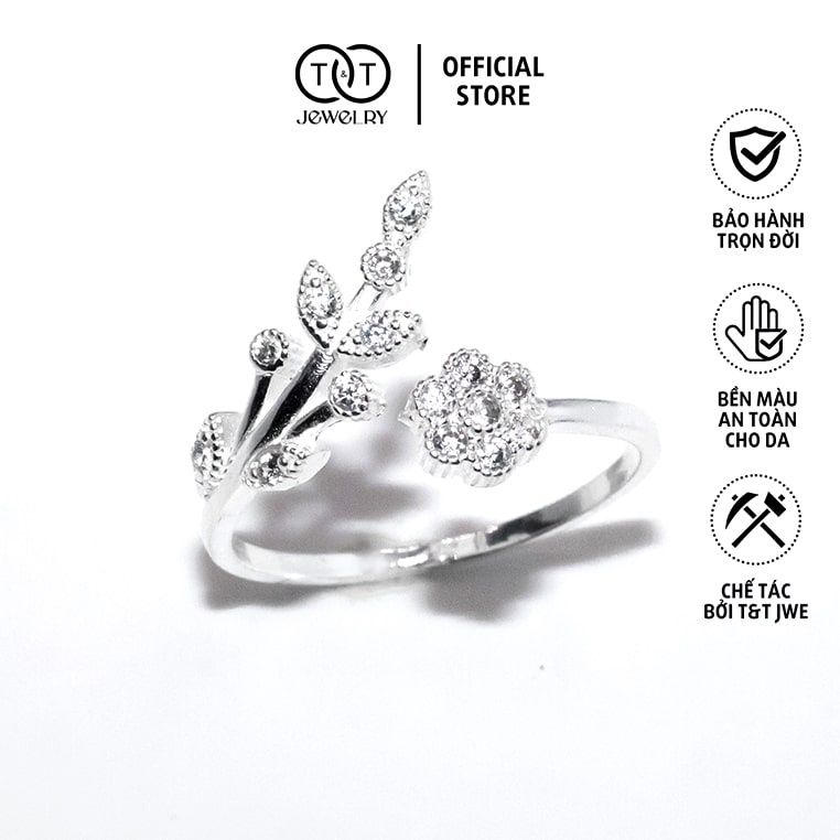 Nhẫn Bạc Nữ s925 Bạc Ý Hoa Lá Cá Tính - T&amp;T Jewelry cao cấp NN060