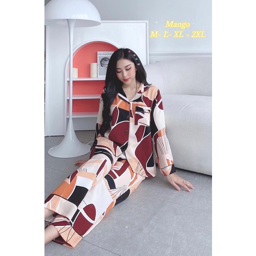 Bộ ngủ Lụa Tay dài Quần dài size 2XL 75kg