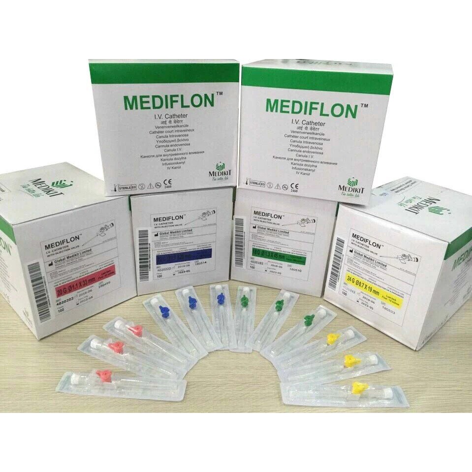 Hộp 100 cây Kim luồn tĩnh mạch kim catheter tiêm truyền dịch Medikit Mediflon Ấn Độ size số 14G 16G 18g 20g 22g 24g 26G