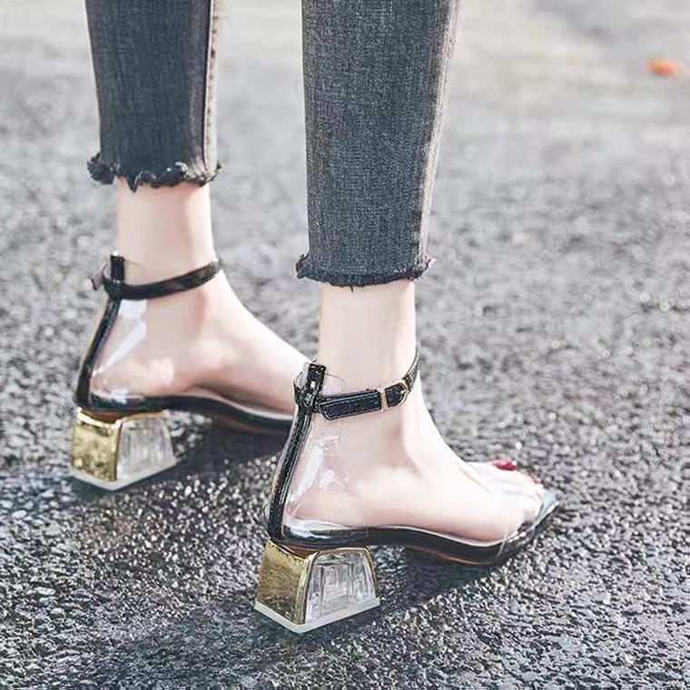 Giày Sandal Cao Gót Hở Ngón Quai Trong Suốt Thời Trang Mùa Hè 2022