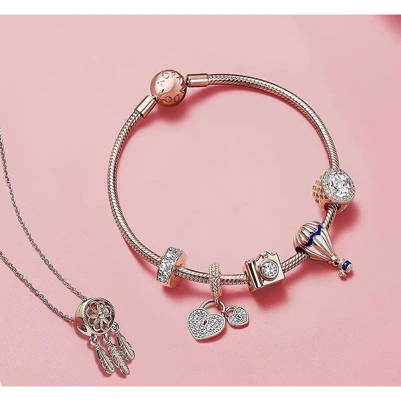 charm pan xỏ ngang 3 lá vàng hồng bạc s925