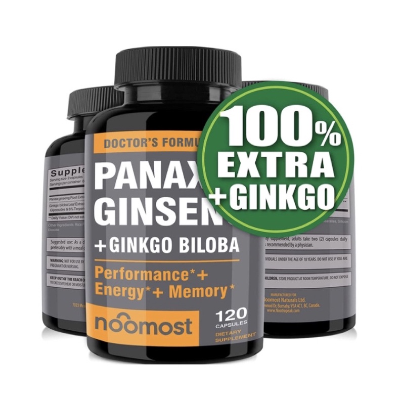 Viên uống sâm thuần chay hỗ trợ sức khoẻ năng miễn dịch Panax Ginseng + Ginkgo Biloba Noomost 120 viên USA