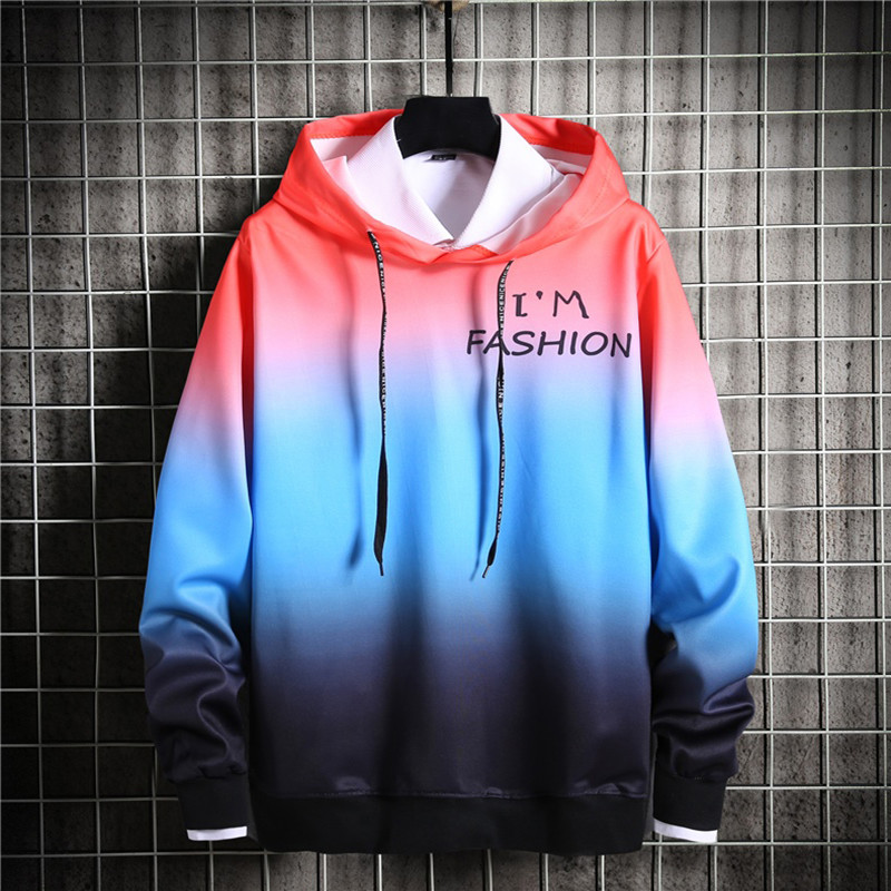 Men's spot real shot 4 colors M-3XL new Korean style urban fashion street cool all-match color gradient design casual long-sleeved hoodie