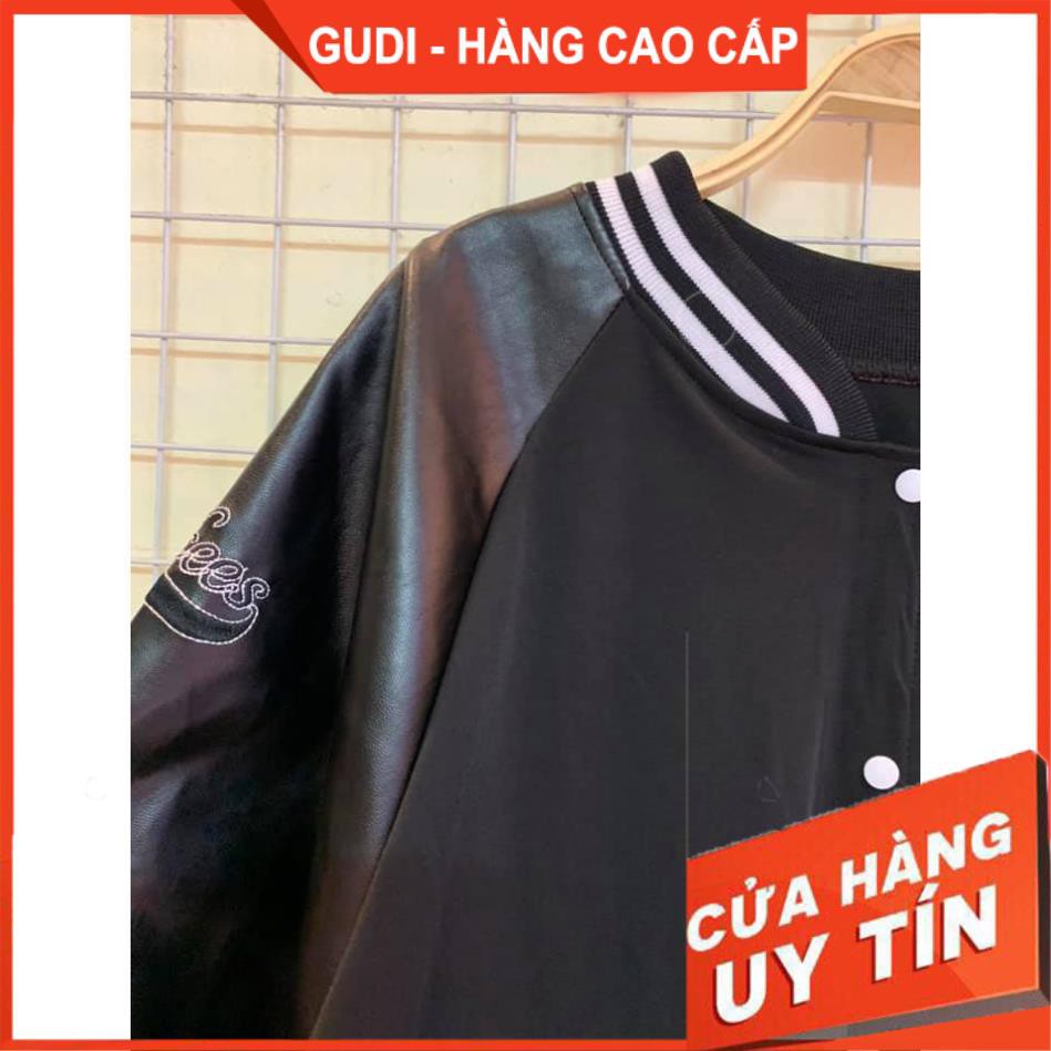 Áo Khoác Bomber 03 Tay Phối Da Unisex, Dáng Thể Thao Đen Cổ Viền Nỉ Nam Nữ | BigBuy360 - bigbuy360.vn