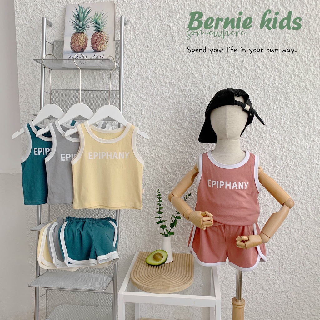 Bộ ba lỗ unisex thể thao cho bé, bộ thun không tay cotton mềm trơn màu