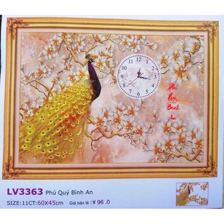 Tranh thêu chữ thập Đồng hồ Phú Quý Bình An LV3363 kt 60x45cm
