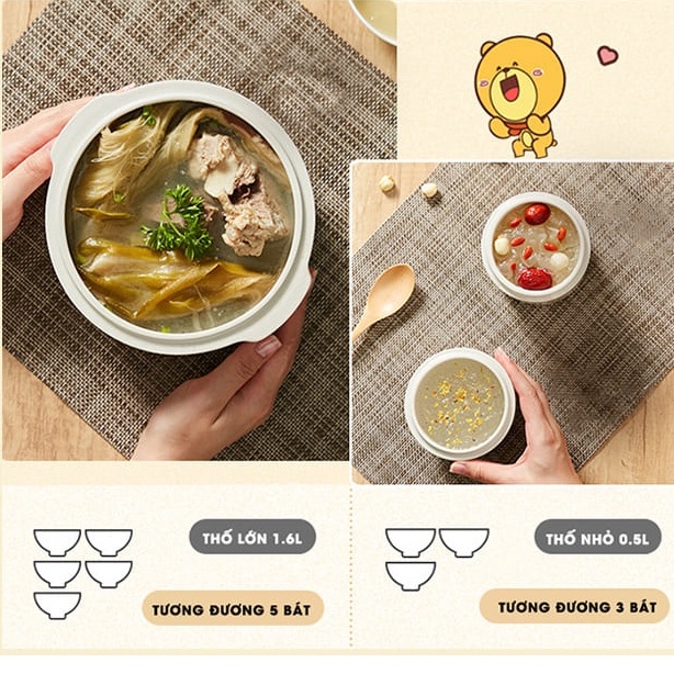 Nồi nấu chậm Bear 1.6L bản quốc tế nấu cháo, ninh, hầm có tính năng hẹn giờ và giữ nhiệt