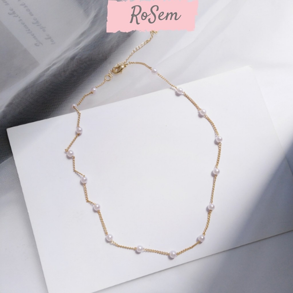 Dây chuyền nữ chocker sợi mảnh gắn hạt trai nhỏ