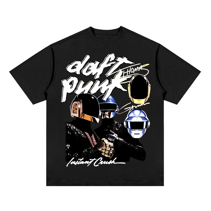 Áo Thun Vintage Daft Punk Tay Lỡ Unisex - Đen Cổ Tròn | Blackwork