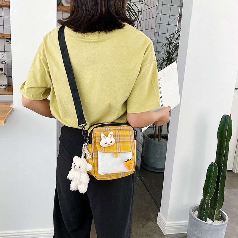【Sẵn sàng giao hàng】túi vải canvas túi vải tote2020 fashion new net red bag nhỏ lattice canvas messe