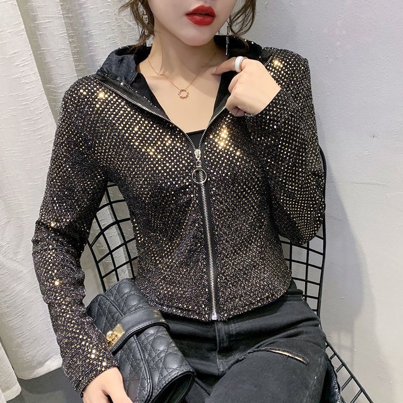 Áo Khoác Tay Dài Đính Kim Sa Lấp Lánh Thời Trang Dành Cho Nữ