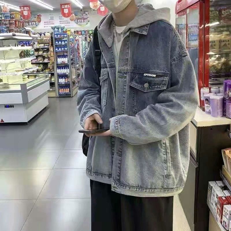 Áo Khoác Jeans Nam Nữ Denim Jacket Hàn Quốc phối nón màu xanh và đen