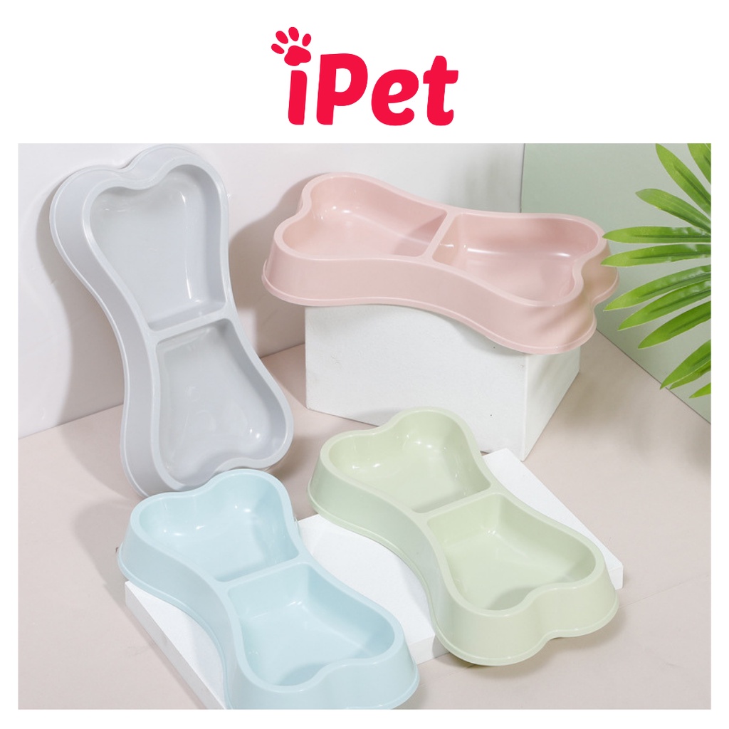 Bát Ăn Đôi Nhựa Hình Xương Cho Thú Cưng Chó Mèo - iPet Shop