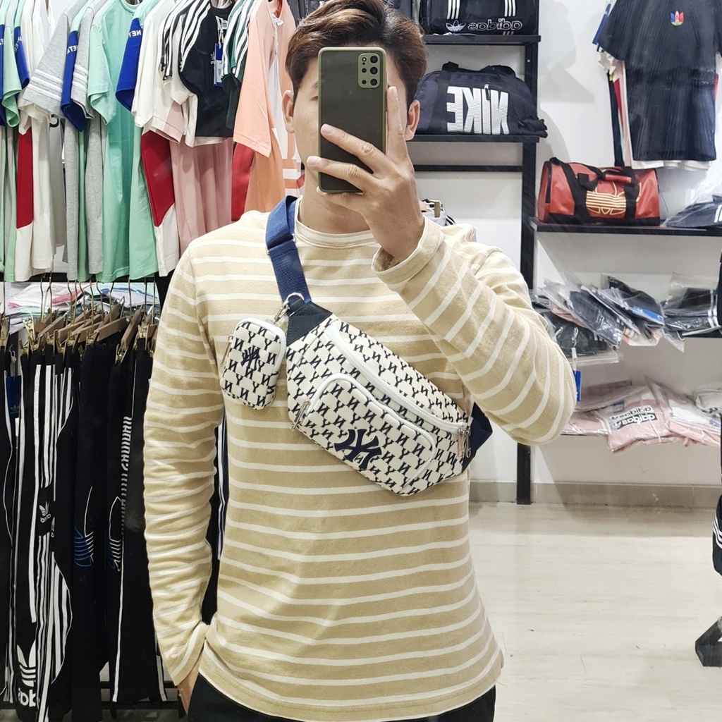 Túi Đeo Chéo, túi bao tử chữ NY màu kem vàng, MLB Monogram Color, hàng cao cấp