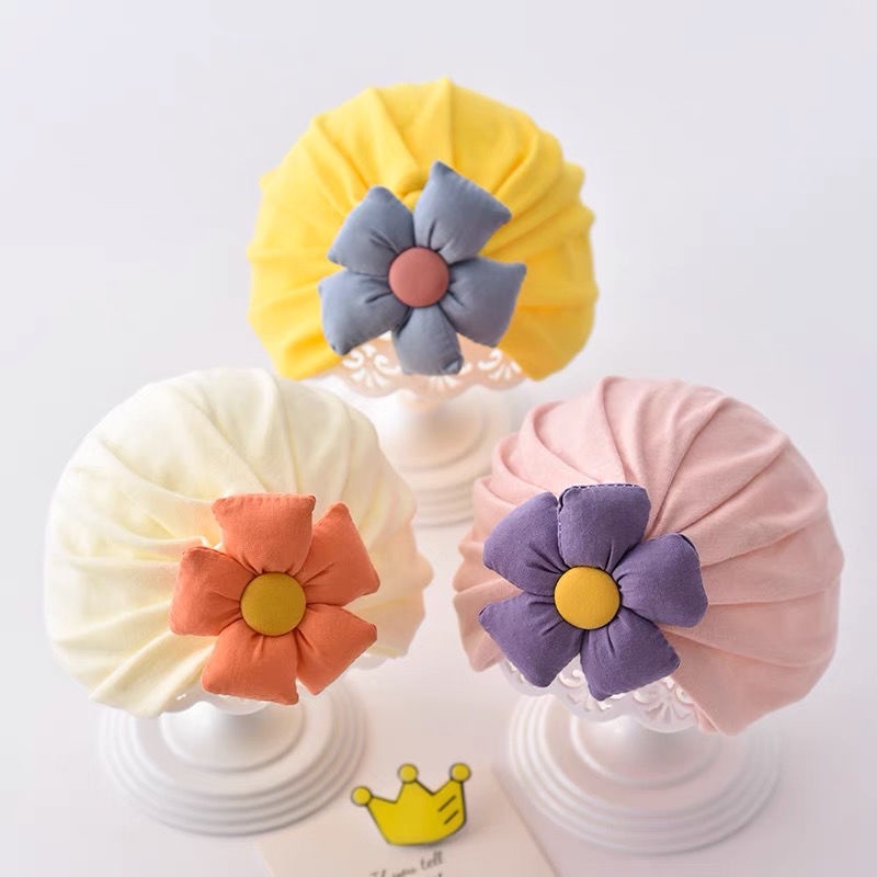 Mũ Trùm Đầu Vải Cotton Mềm Đính Hoa Dễ Thương Cho Bé Gái